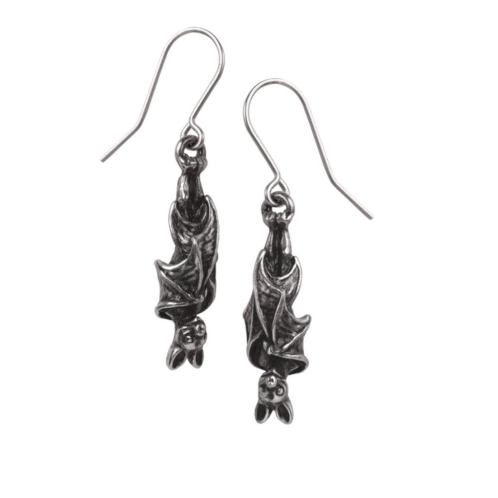 Alchemy Gothic Hanging Bat Earrings Surgical Steel Hooks Pair NEW